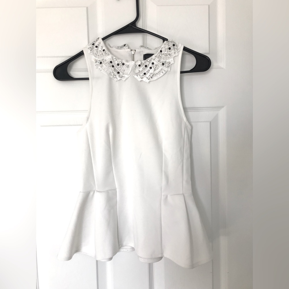 Topshop Peplum Jeweled Peter Pan Collar Top Size US 4